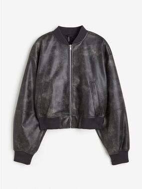 H&M Black Leather Bomber Jacket